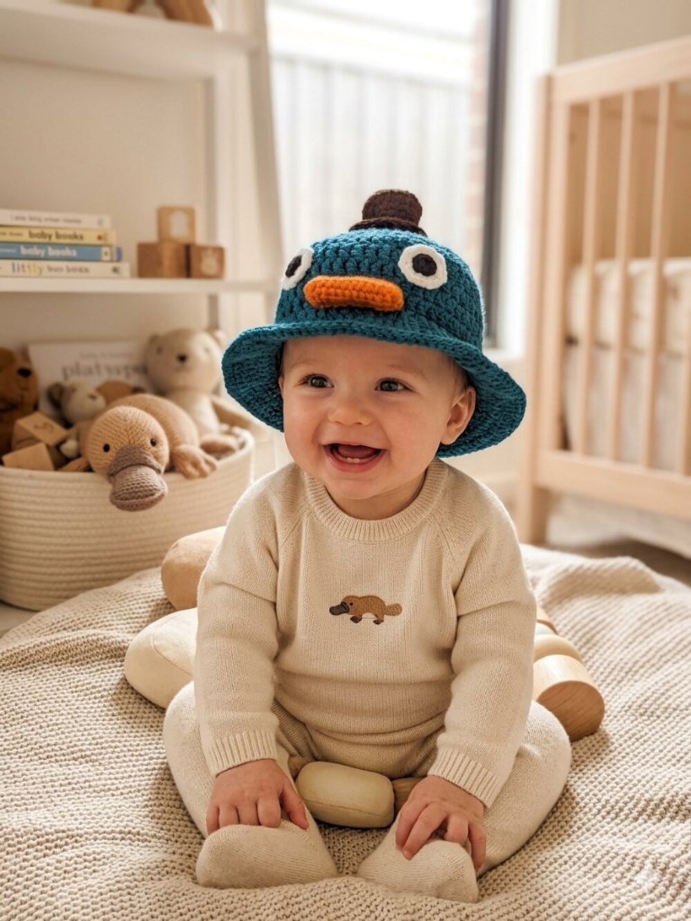 Handmade Platypus Crochet Bucket Hat New